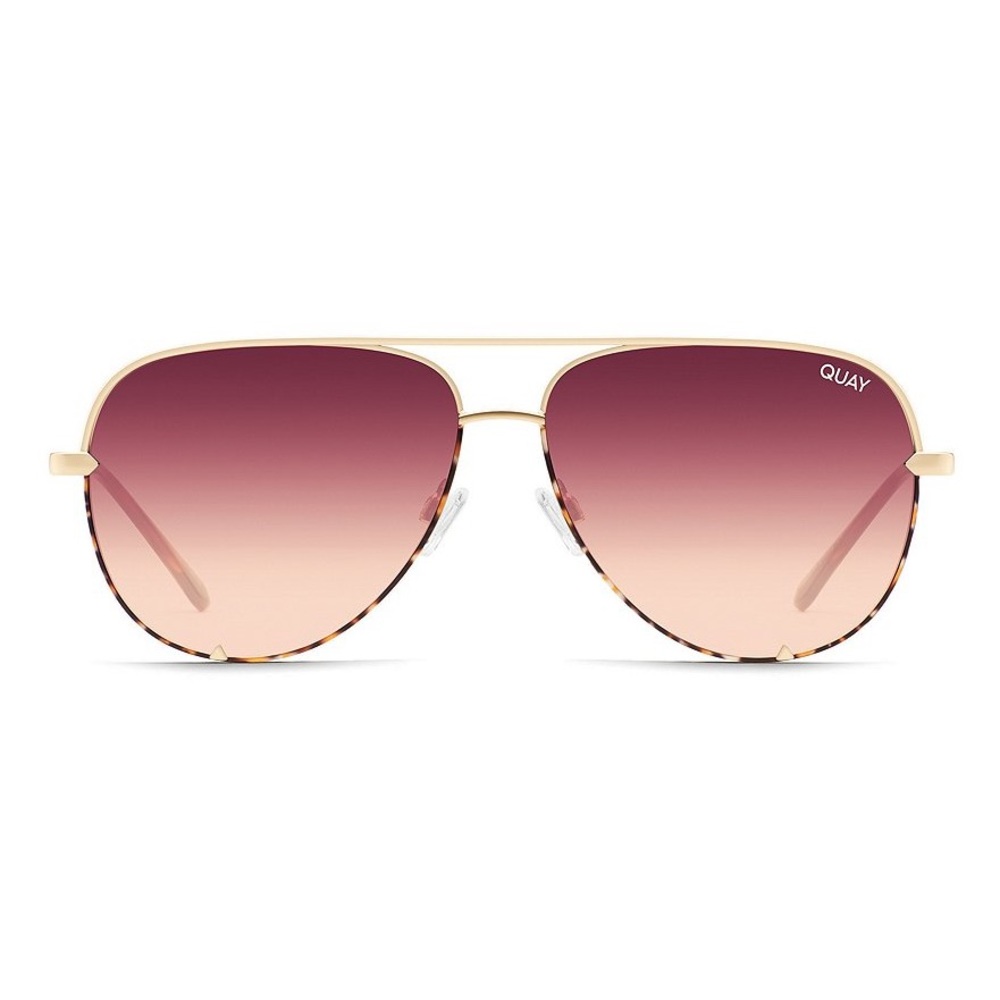 QUAY High Key Two Tone 56mm Aviator Sunglasses Gold/Brown Maroon - Picture 5 of 11